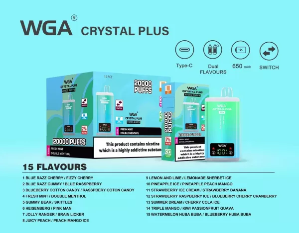 EU Warehouse Double Flavors Wga Crystal 20K puff Smart plus vape - Image 2