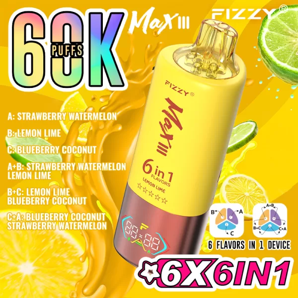 Special offer :  Fizzy MAX III 60000 puffs 6 flavors in 1 vape (10pcs) - Image 16